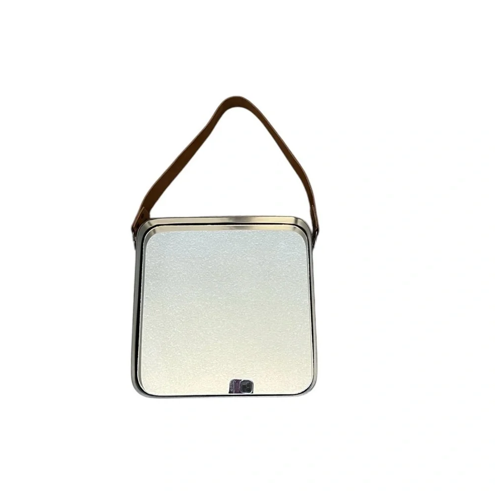 WORLD MARKET metal framed square mirror with leather strap